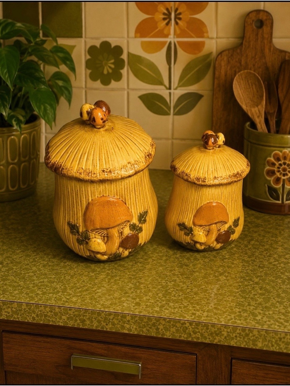 Vintage Mushroom Ceramic Canister Set